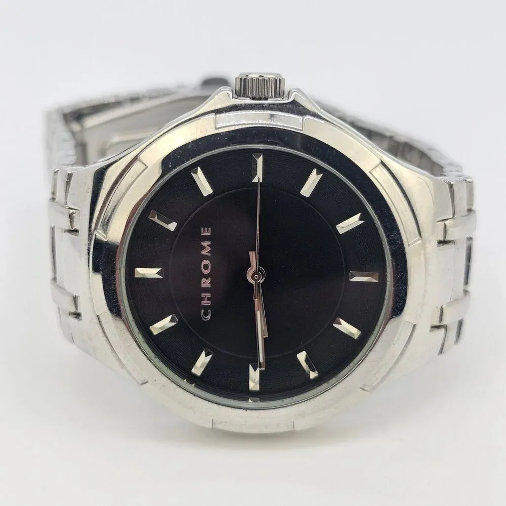 Chrome Men's Watch 42MM‎ Black Dial Gray Case Bracelet Band 7.5
